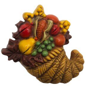 Harvest Cornucopia Pin Vintage Hallmark Fall Thanksgiving Holiday Fruits Vegetab